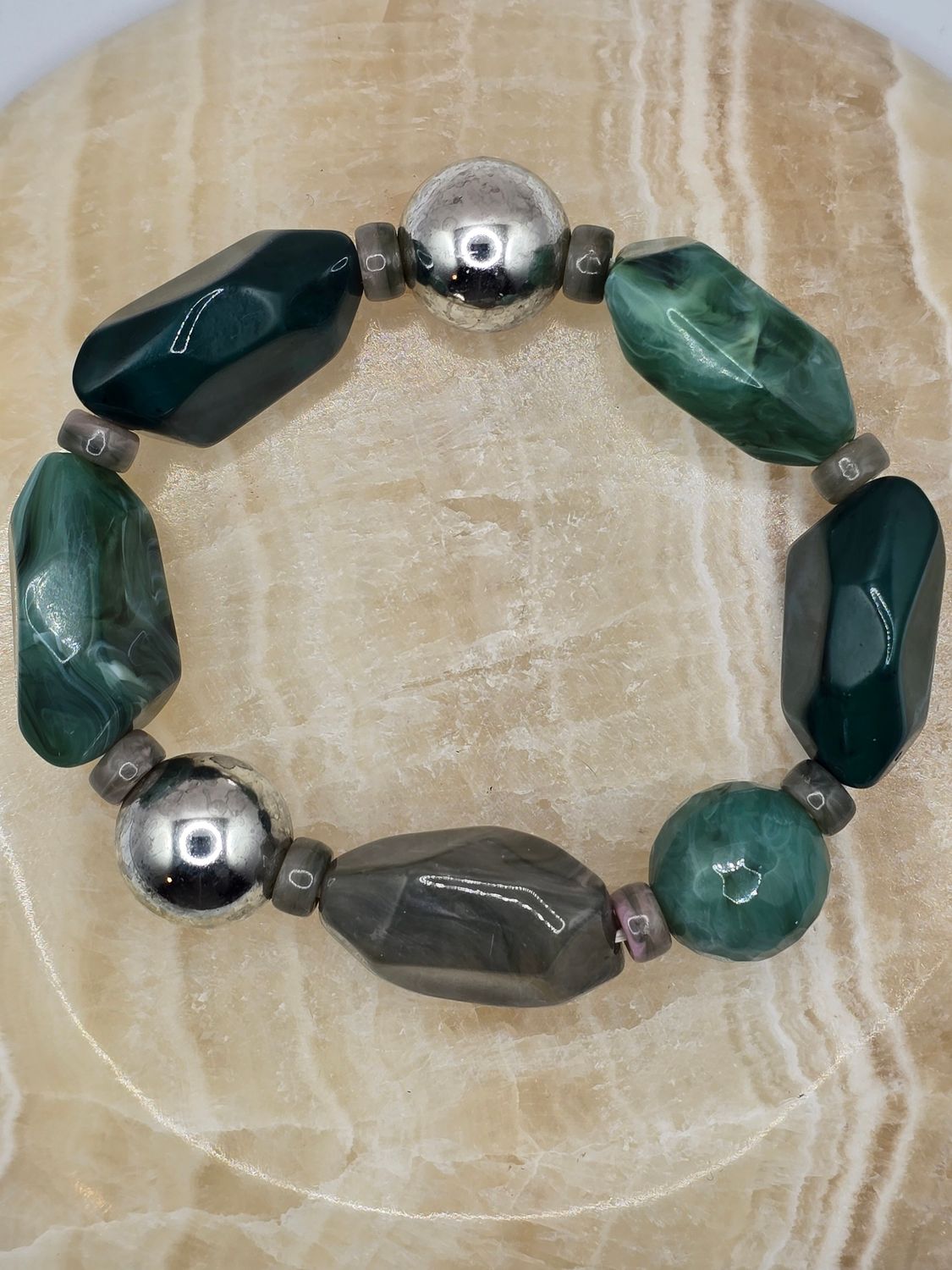 “Jungle Lagoon” Bracelet – Gemstone Stretch with Metallic Accents