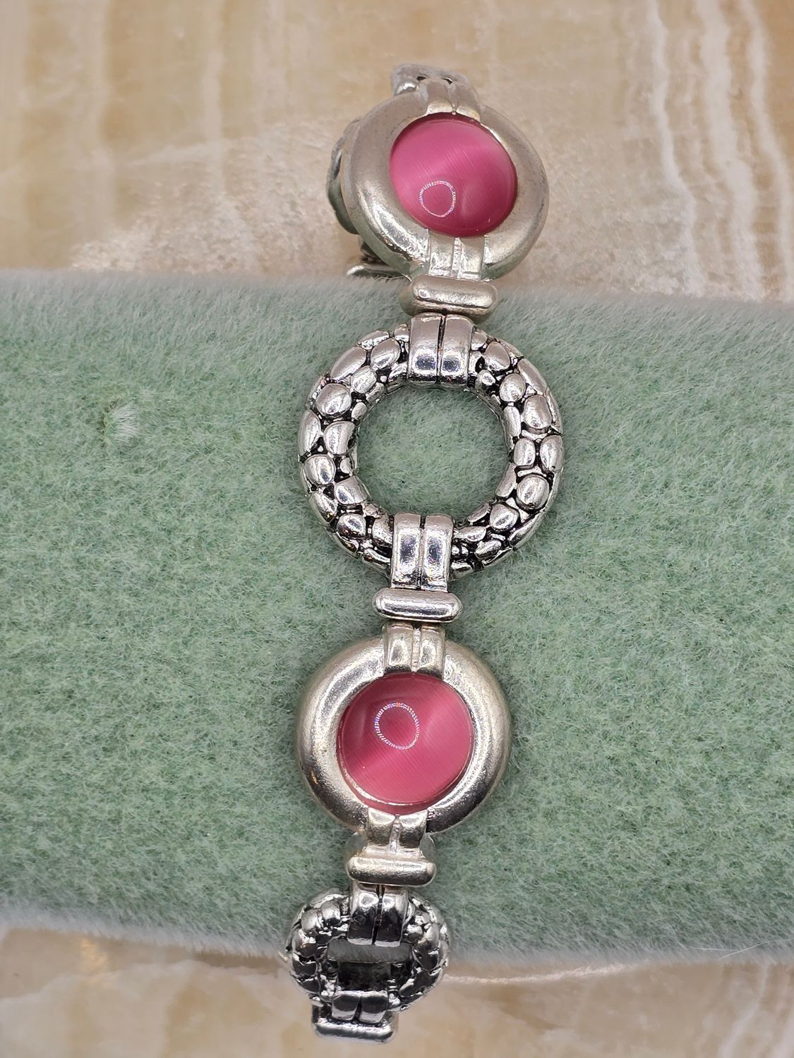 “Blush Links” Bracelet – Pink Stones &amp; Braided Silver Accents
