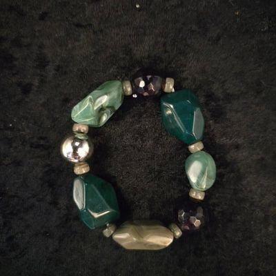 “Earthbound Harmony” Bracelet – Green Stone, Wood, &amp; Silver Accents