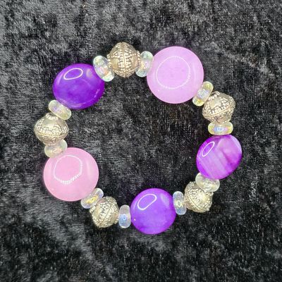 “Twilight Bloom” Bracelet – Colored Glass Beads &amp; Silver Accents