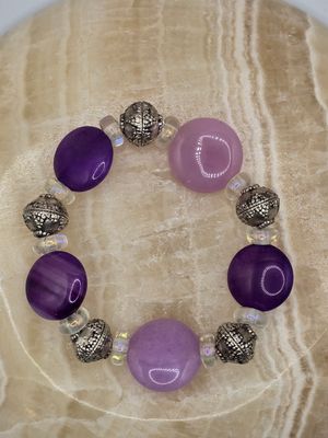 “Twilight Bloom” Bracelet – Colored Glass Beads &amp; Silver Accents