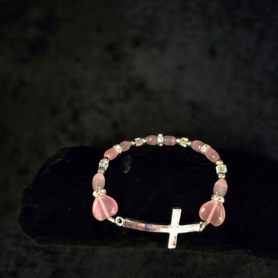 “Heart &amp; Grace” Bracelet – Pink Beads with Cross Charm