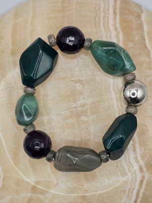 “Mystic Grove” Bracelet – Marbled Glass &amp; Metallic Accents on Stretch Cord