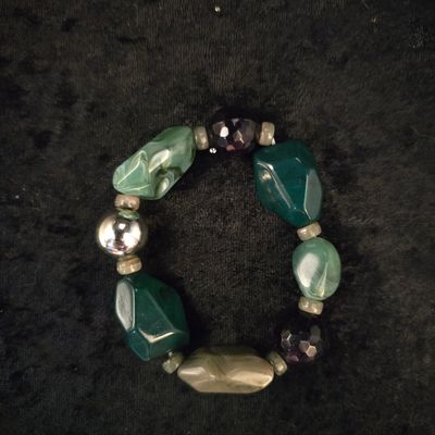 “Mystic Grove” Bracelet – Marbled Glass &amp; Metallic Accents on Stretch Cord