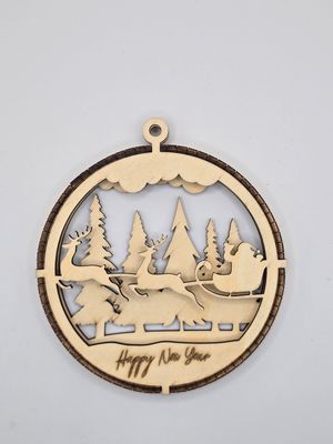 Santa’s Flight – 3D Layered “Happy New Year” Ornament (3.8x4.2x0.6&quot;)