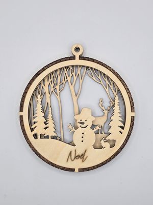 Frosted Forest – 3D “Noel” Snowman Ornament (3.8x4.2x0.6&quot;)