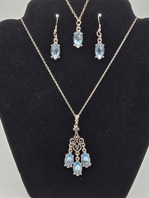 Sapphire Whisper Jewelry Set of Earrings Pendant Necklace and SilverToned Chain Bracelet
