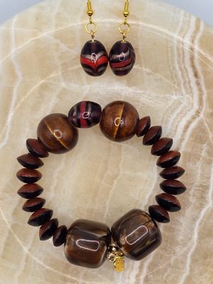 Ember Root Jewelry Set – 1.25&quot; Earrings &amp; Stretch Bracelet with Made with Love Charm