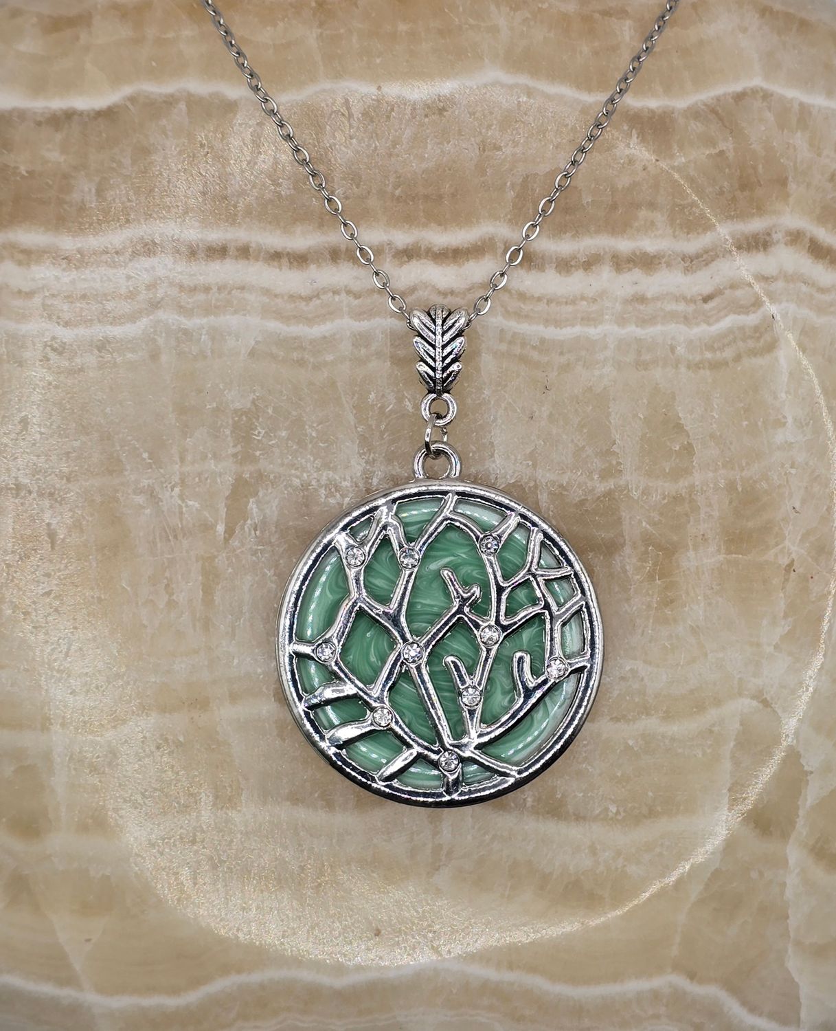 “Forest Whisper” Marbled Green Pendant Necklace