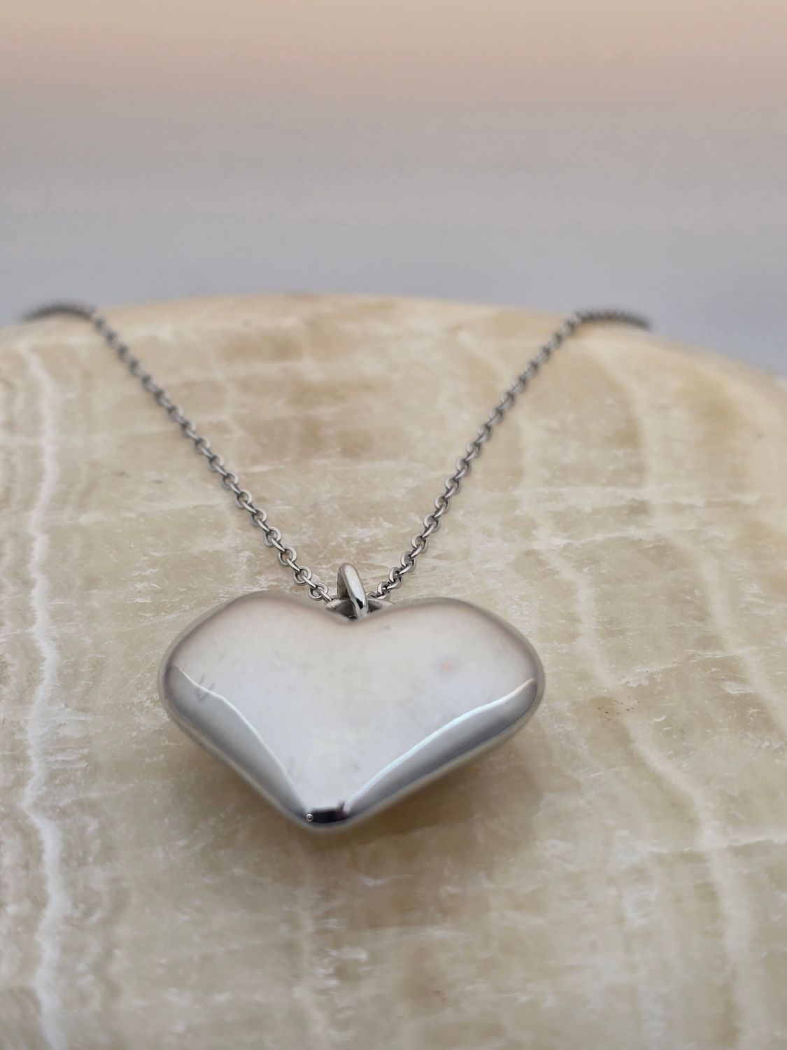 “Reflections of Aloha” Polished Silver Heart Necklace