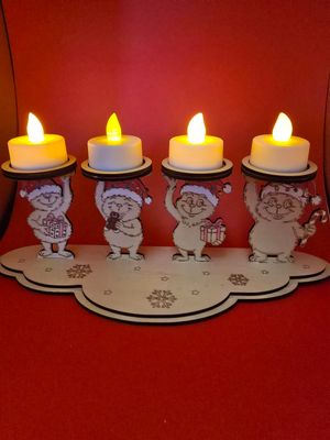 Whimsical Holiday Tealight Holder – Hand-Painted Wooden Christmas Characters