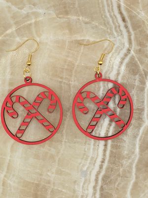 Candy Cane Charm Earrings – Festive Red Holiday Hoops