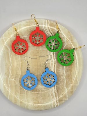 Snowflake Ornament Earrings – Hand-Colored Wood with Custom Color &amp; Findings