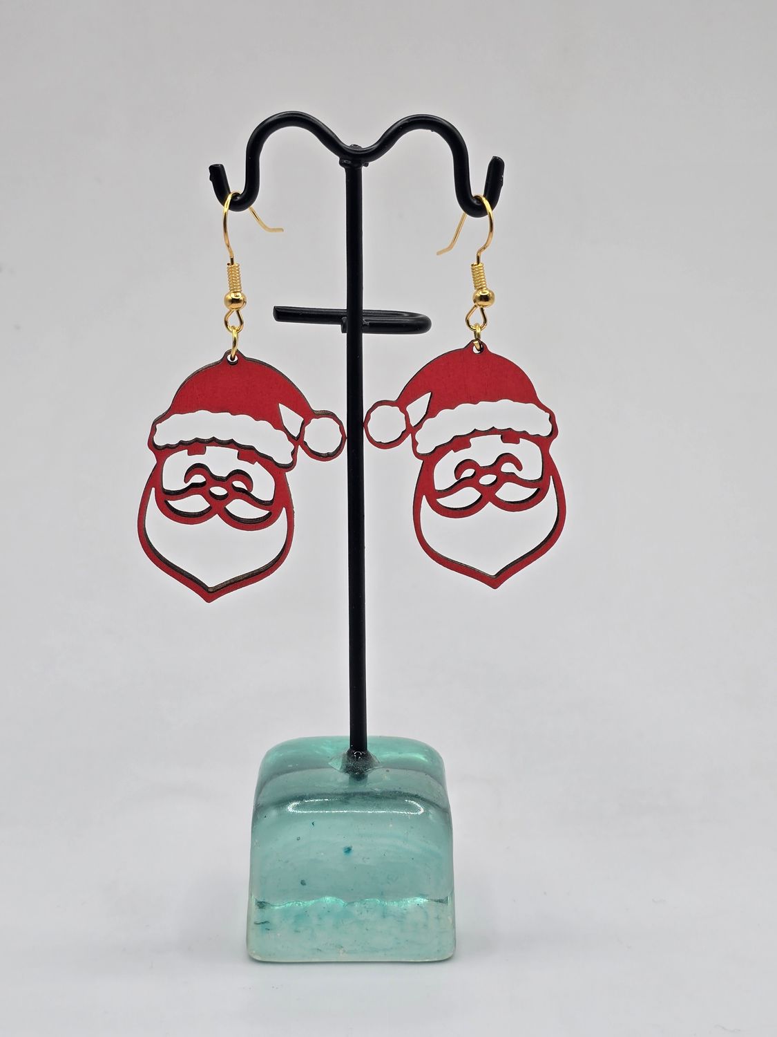 Santa Silhouette Earrings – Hand-Colored Wood Holiday Statement