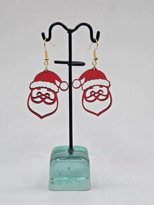 Santa Silhouette Earrings – Hand-Colored Wood Holiday Statement