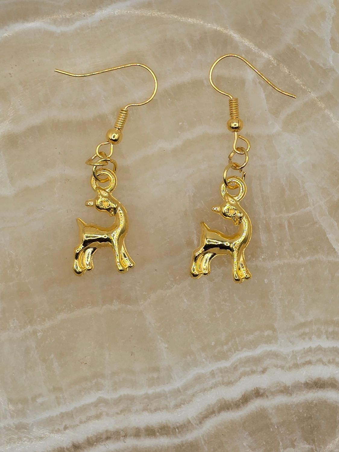 Gold Reindeer Earrings – Playful Holiday Charm, 2&quot; Drop