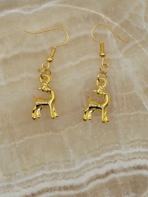Gold Reindeer Earrings – Playful Holiday Charm, 2&quot; Drop