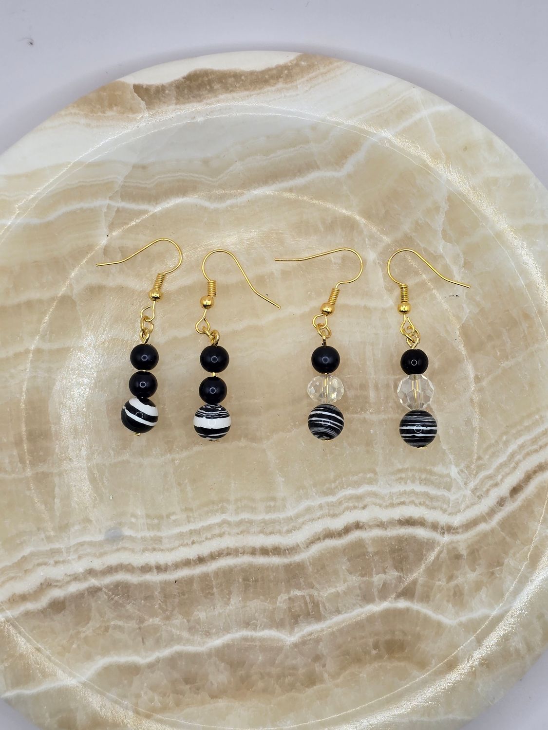 Black &amp; White Bead Earrings – Main Pair + Bonus Style