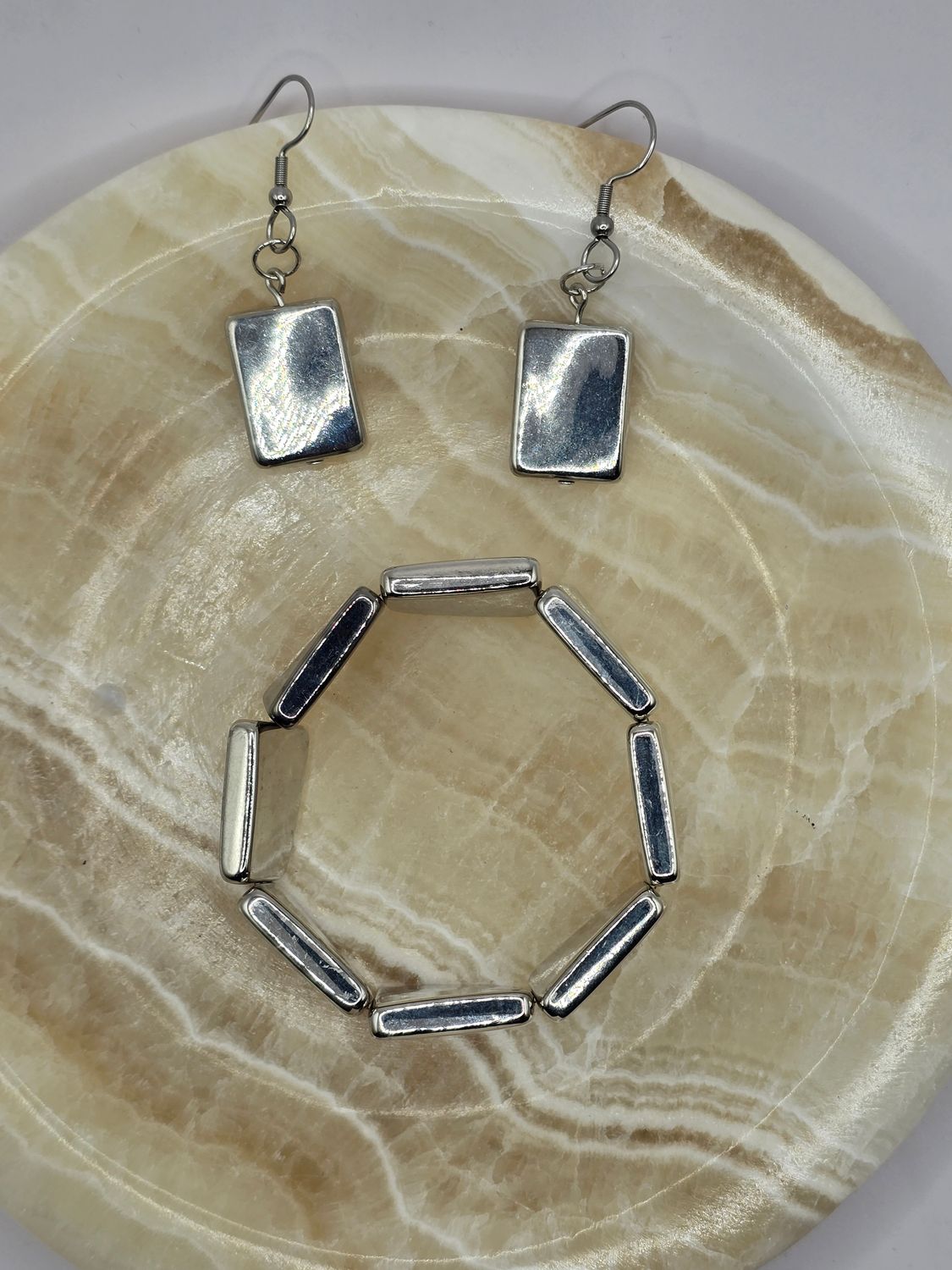 Silver Edge Set – Geometric Earrings &amp; Link Bracelet