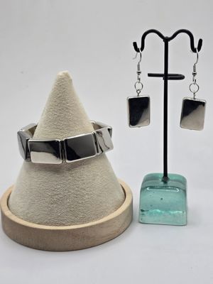 Silver Edge Set – Geometric Earrings &amp; Link Bracelet