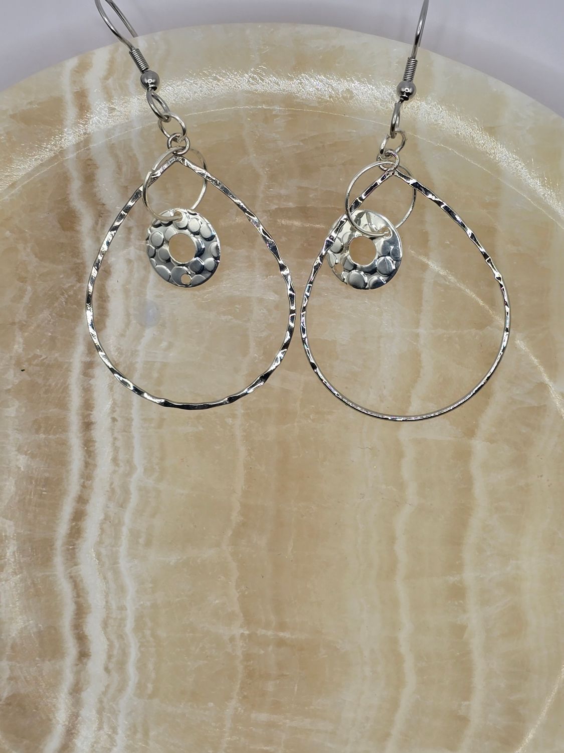 Hammered Harmony – Teardrop Hoop Earrings in Silver or Copper