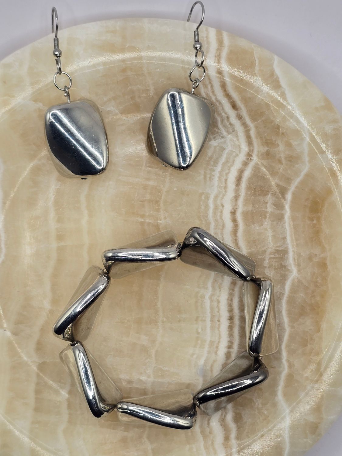 Reflections Set – Sculpted Silver Bracelet &amp; Earrings