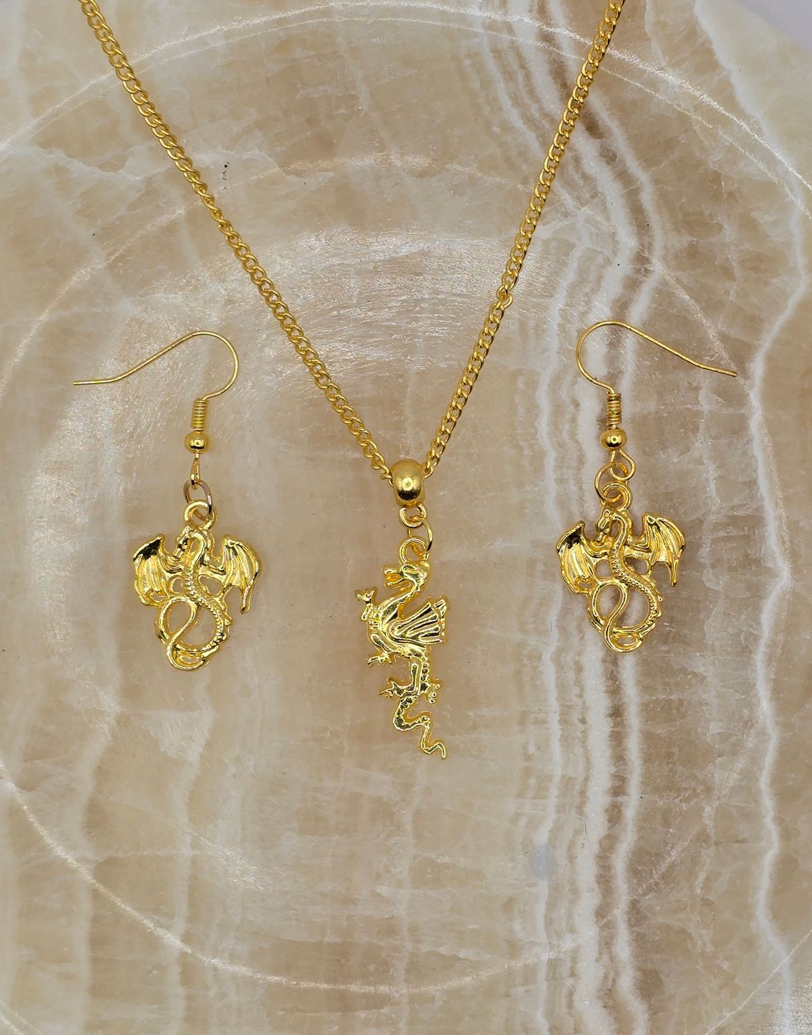 Dragon Pendant &amp; Earring Set – Mythical Elegance