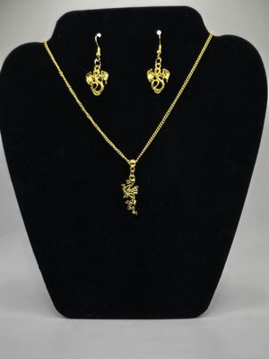 Dragon Pendant &amp; Earring Set – Mythical Elegance