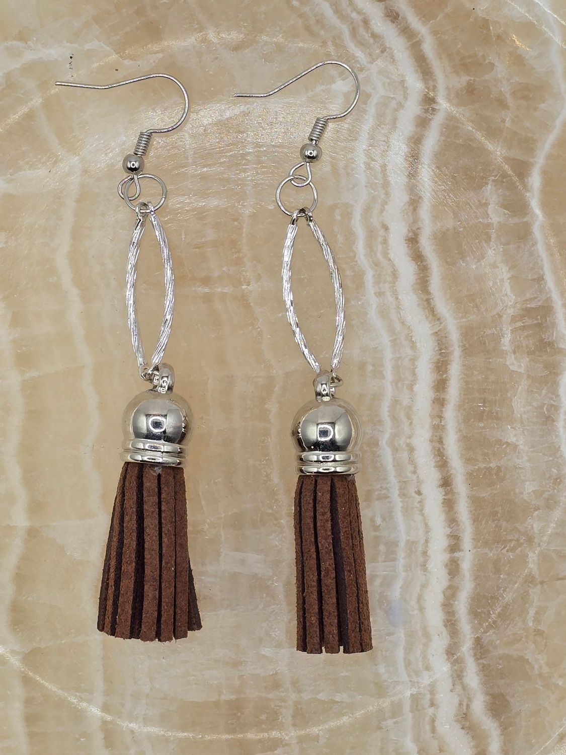 Suede Tassel Earrings – Rustic Charm with Silver Accents