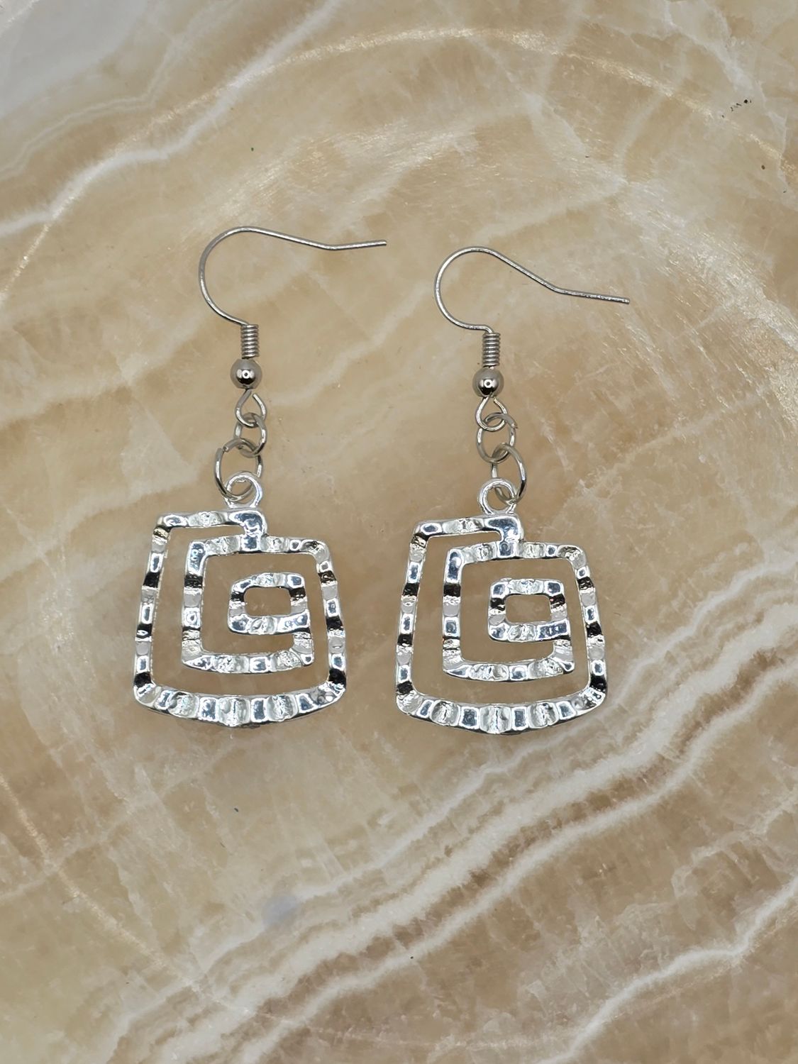 Spiral Square Earrings – Silver-Toned Modern Edge