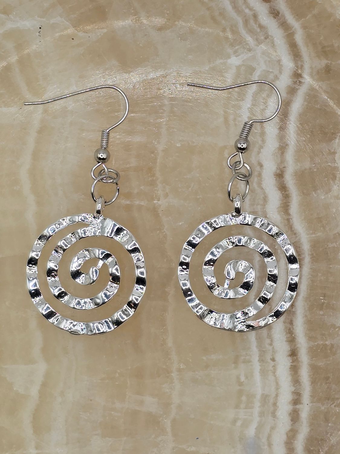 Spiral Path Earrings – Textured Silver Flow