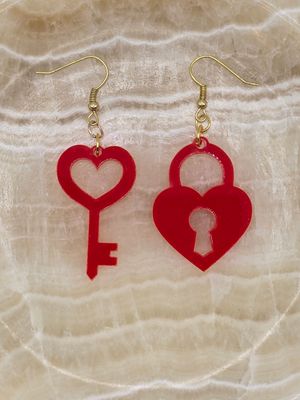 Key to My Heart – Red Acrylic Earrings