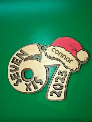 “67” Personalized Wooden Ornament – Hand-Colored Holiday Keepsake