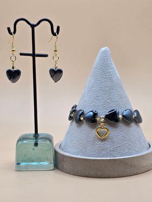 Golden Heart Hematite Set – Bracelet &amp; Earrings