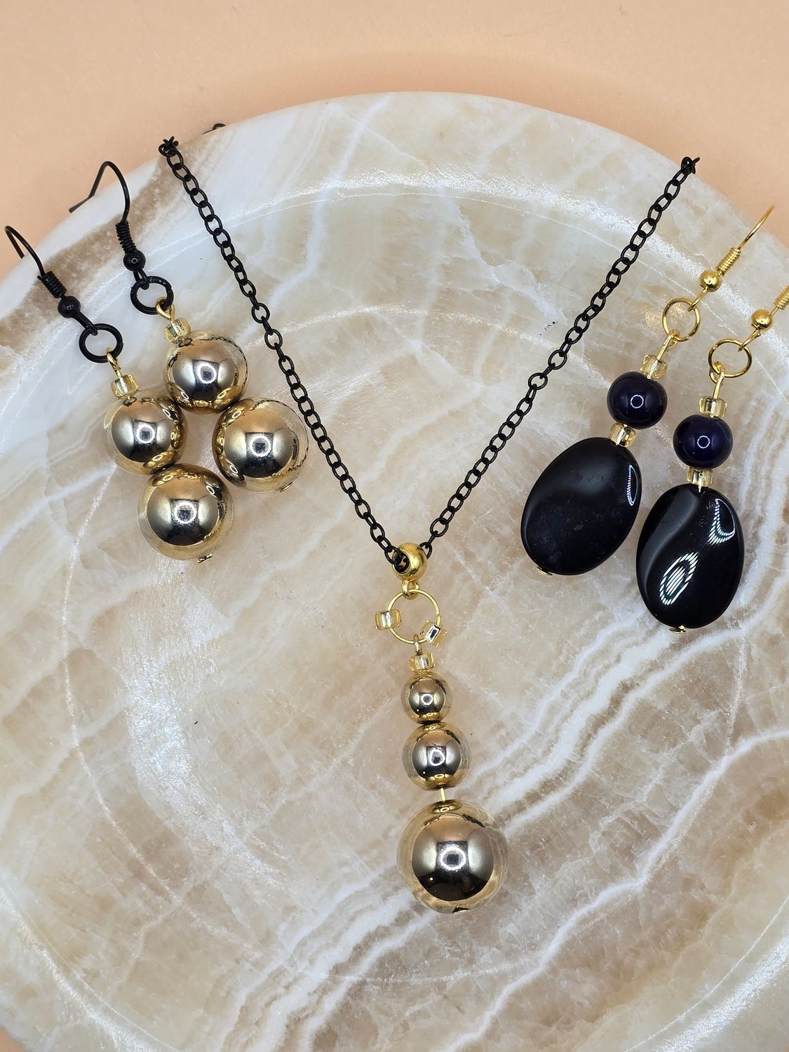 Midnight &amp; Gold Trio – Necklace &amp; Bonus Earring Set (3-for-2)