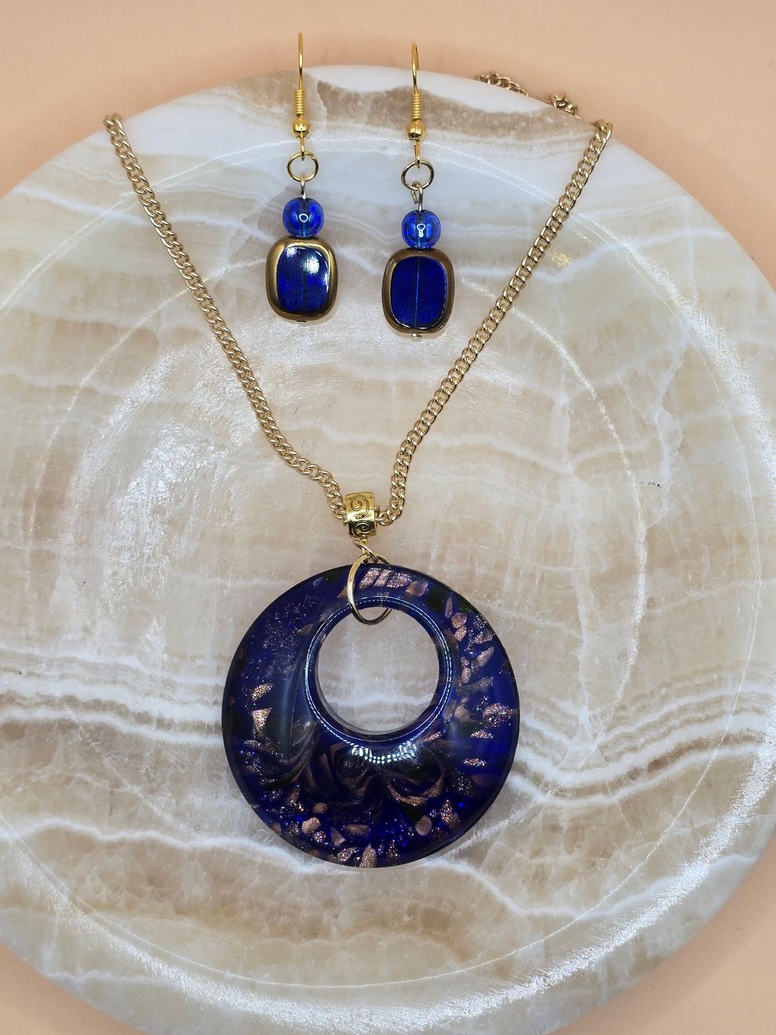 Midnight Halo Blue Necklace &amp; Matching Earrings