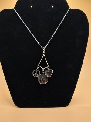Silver Toned Wish, Heart &amp; Peace Charm Necklace