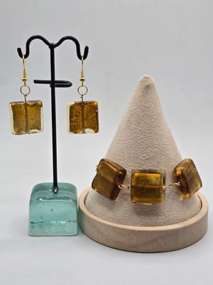 Golden Glitz Square Murano-Style Glass Jewelry Set