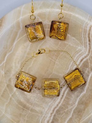 Golden Glitz Square Murano-Style Glass Jewelry Set