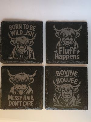 Highland Sass Coaster Set – Laser Engraved Slate (4-Pack)