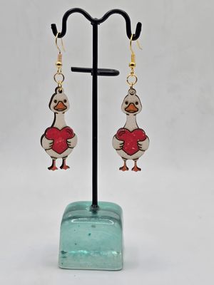 Honk If You Love Me – Heart-Holding Goose Earrings