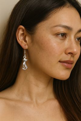 Whimsical Cat Earrings Silver Dangling Design with Stylized Sitting Cat Charm 2 Inches Long Graceful Dangle Abstract Charm