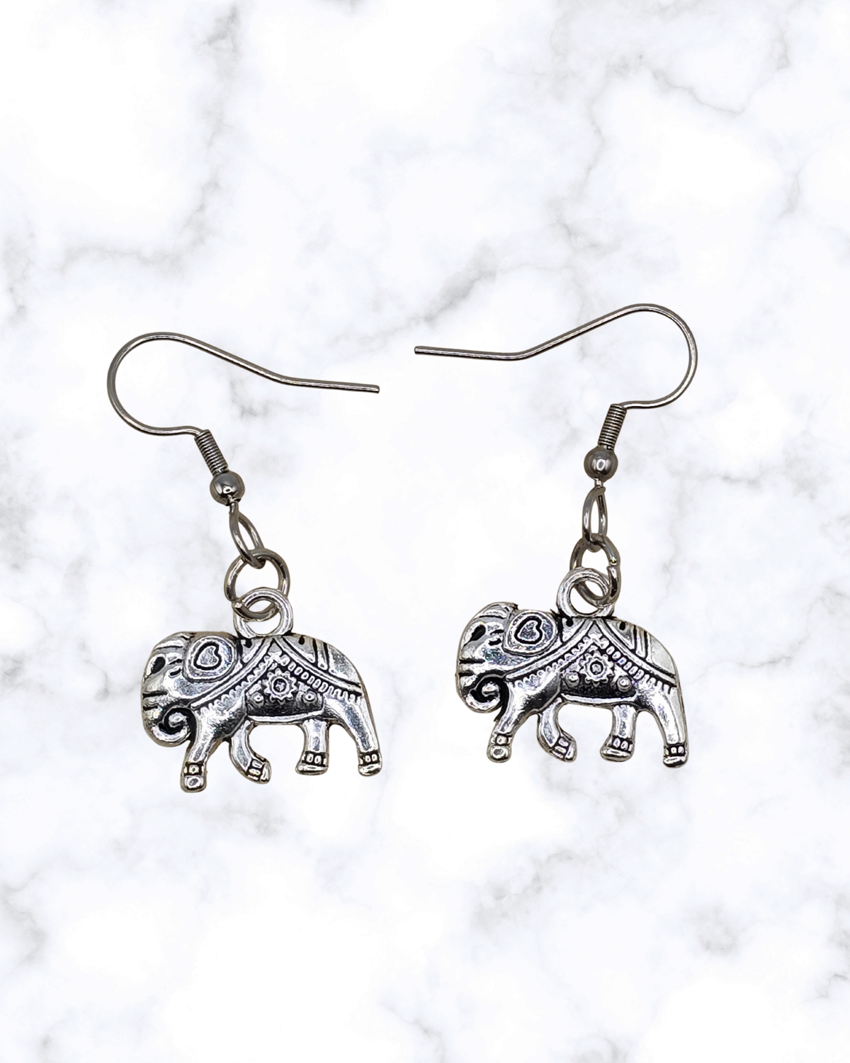 Trunkful of Joy-Silver Elephant Earrings