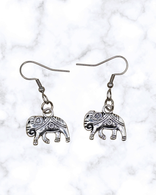 Trunkful of Joy-Silver Elephant Earrings