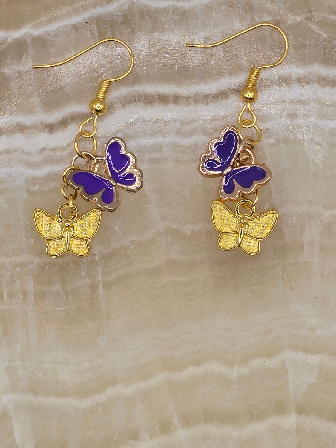 Color Drift – Purple &amp; Yellow Butterfly Dangle Earrings