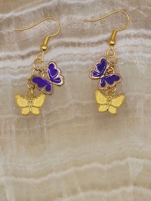 Color Drift – Purple &amp; Yellow Butterfly Dangle Earrings