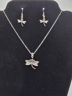 Skyline Wings – Silver Dragonfly Necklace &amp; Earring Set