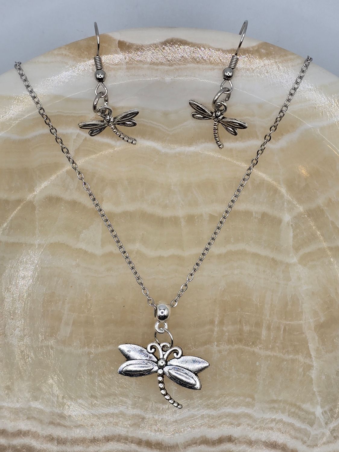 Skyline Wings – Silver Dragonfly Necklace &amp; Earring Set