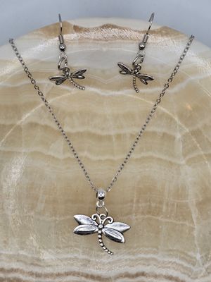 Skyline Wings – Silver Dragonfly Necklace &amp; Earring Set
