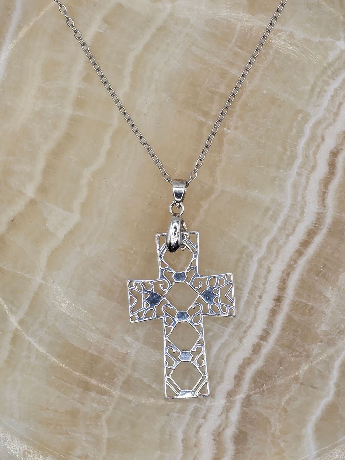 Sanctuary Bloom – Silver Filigree Cross Necklace